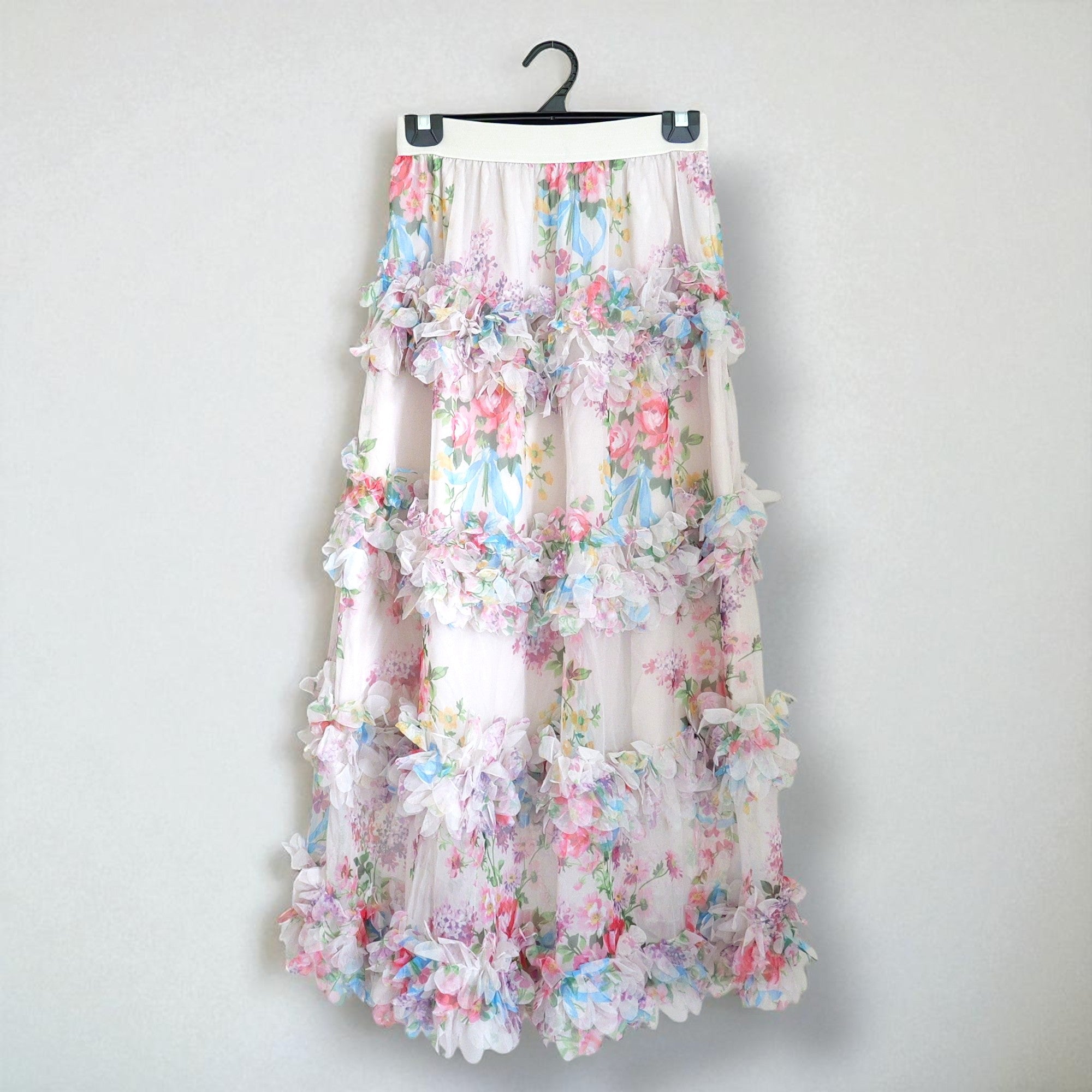 Floral Mesh Tiered Maxi Skirt