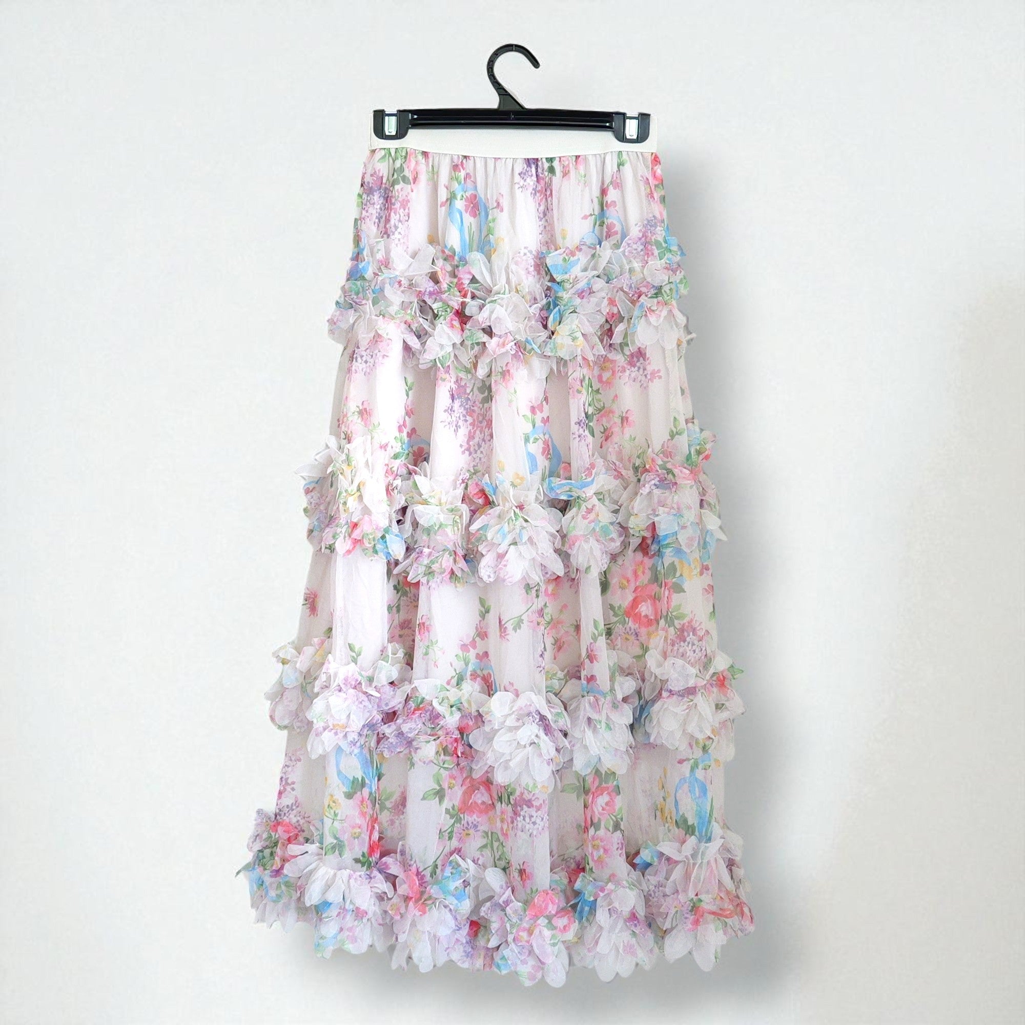 Floral Mesh Tiered Maxi Skirt