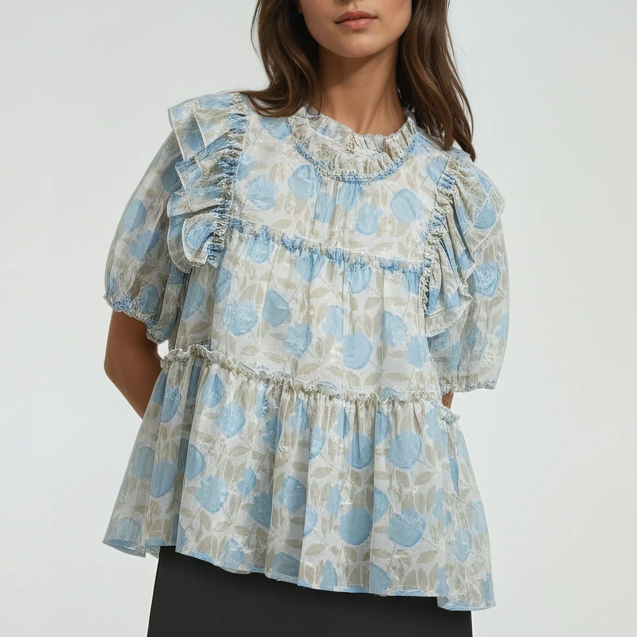 Puff Sleeve Frill Top