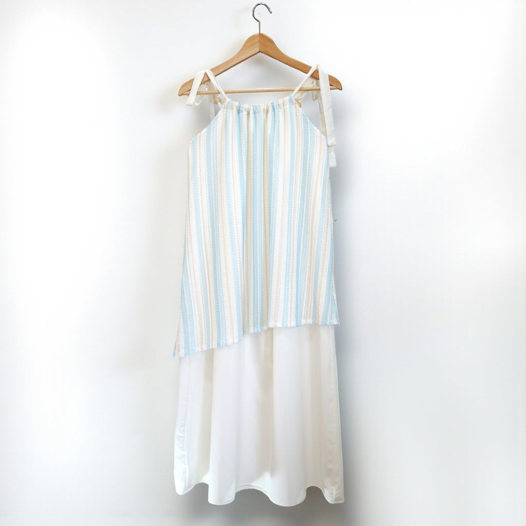 Maxi Dress with Neutral Stripes & Adjustable Straps