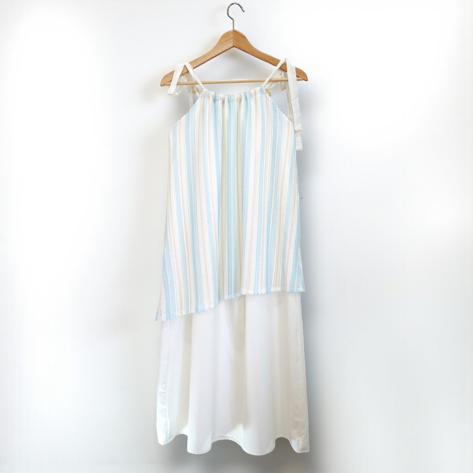 Maxi Dress with Neutral Stripes & Adjustable Straps