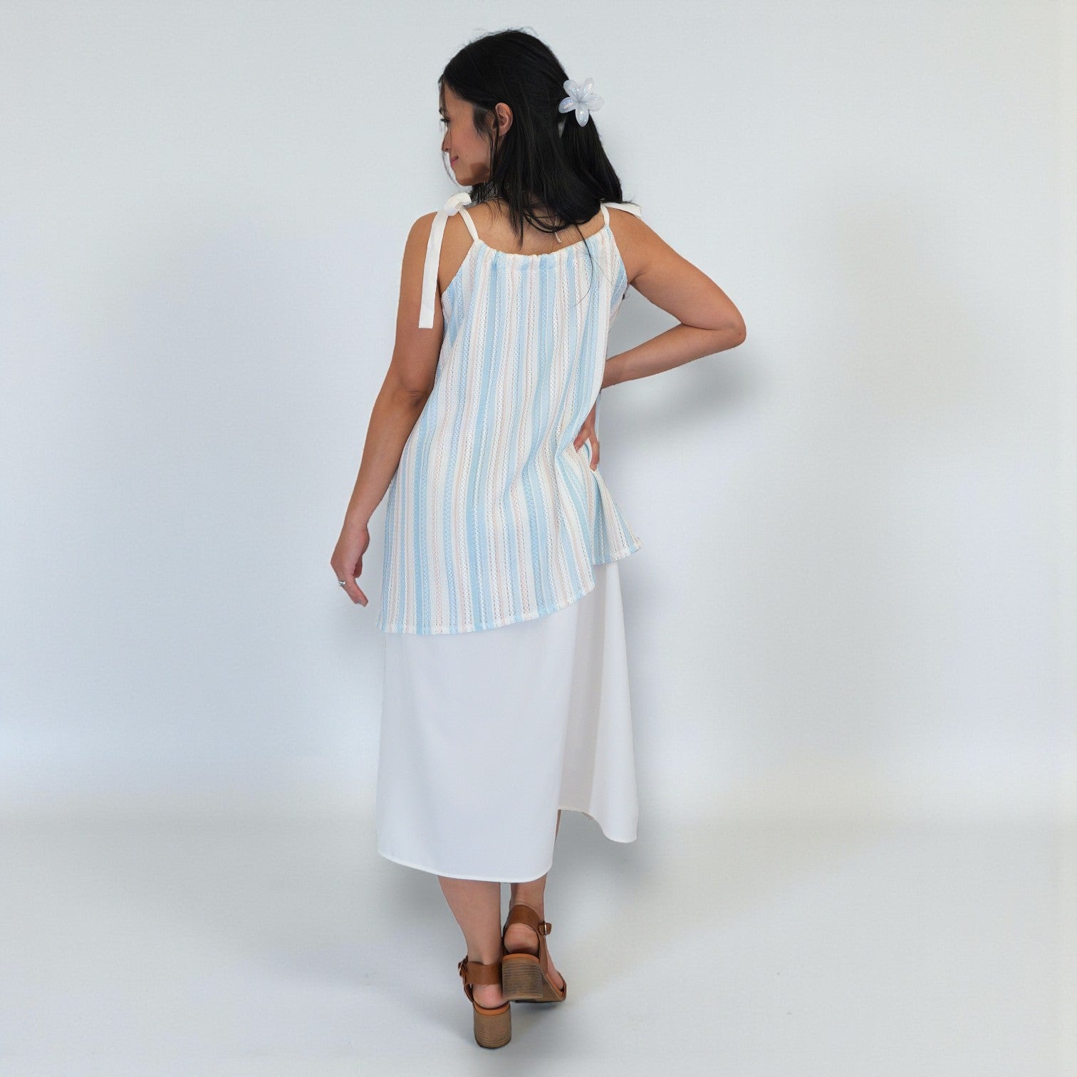 Maxi Dress with Neutral Stripes & Adjustable Straps