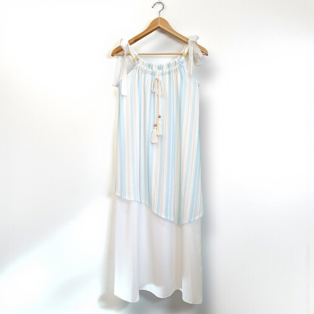 Maxi Dress with Neutral Stripes & Adjustable Straps