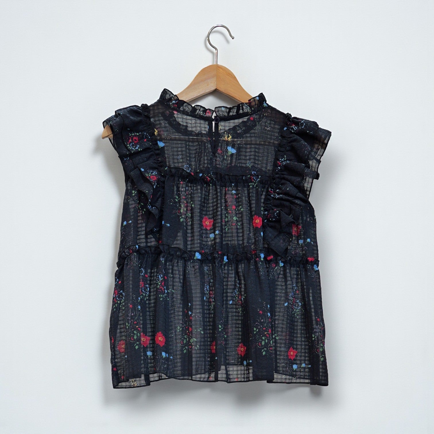 Black Mesh Floral Blouse