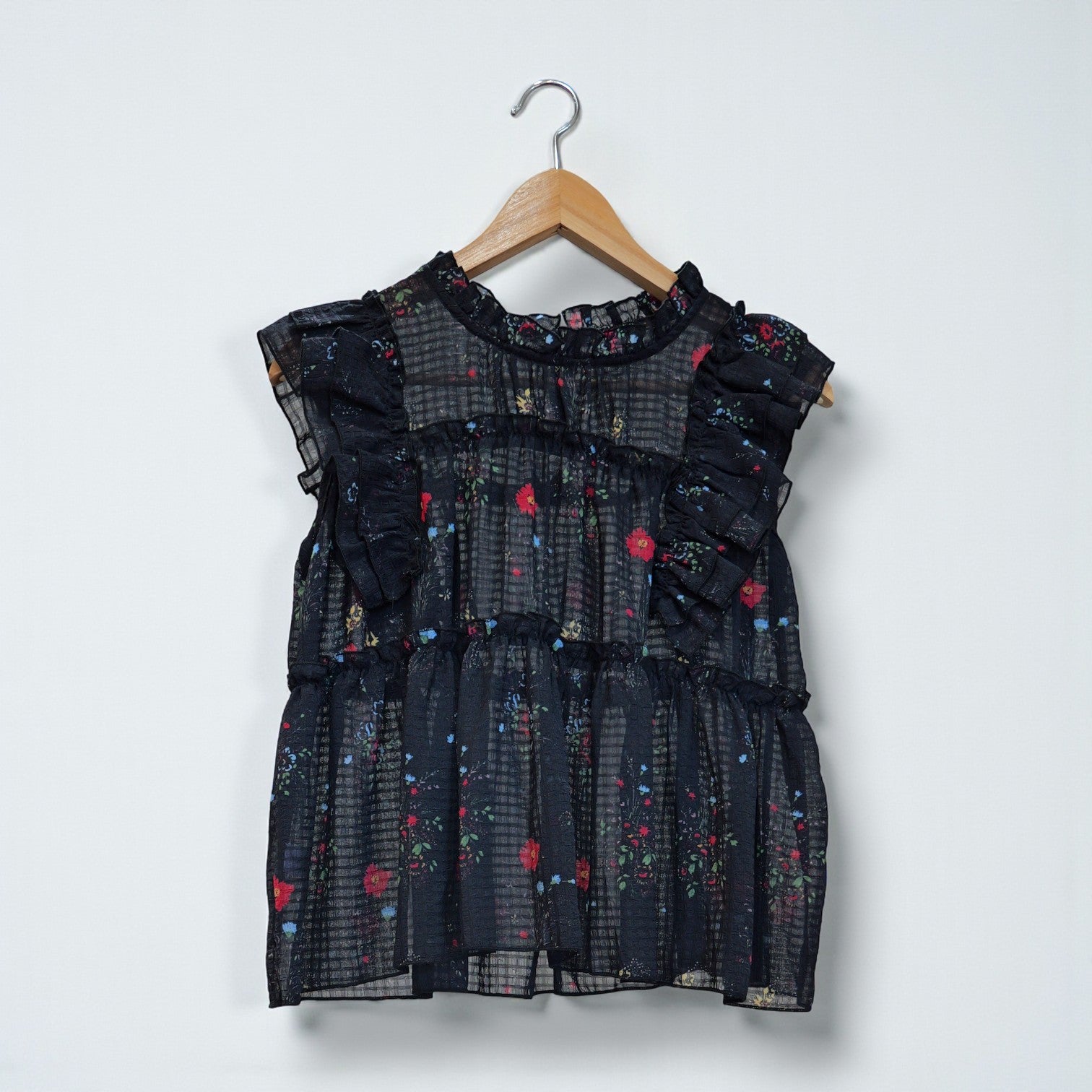 Black Mesh Floral Blouse