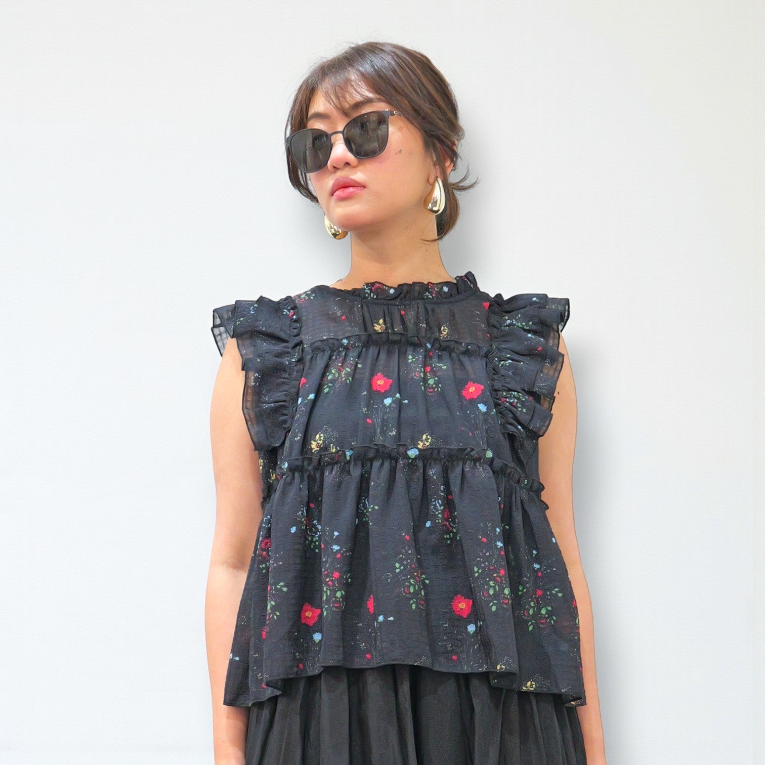 Black Mesh Floral Blouse