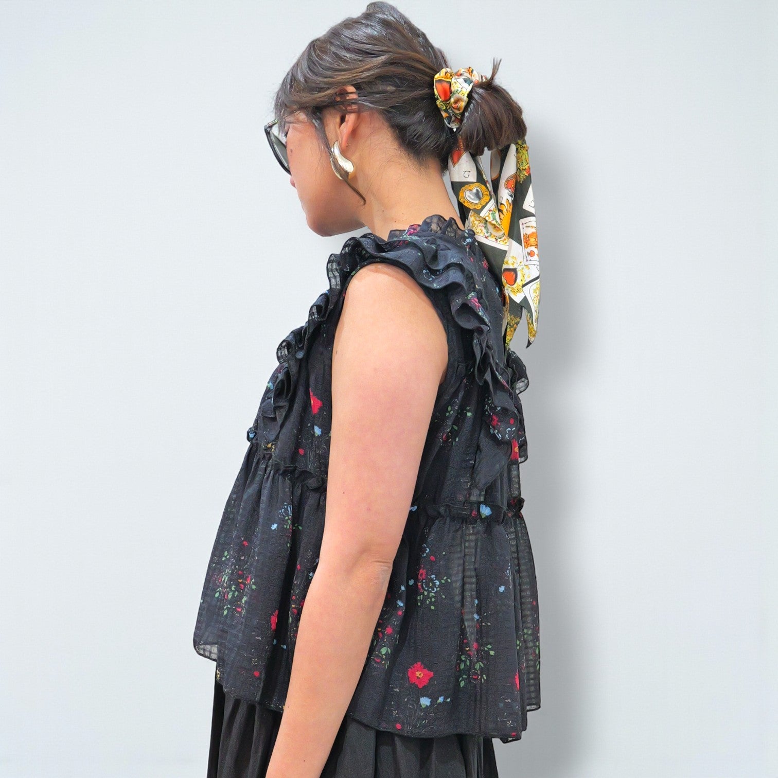 Black Mesh Floral Blouse