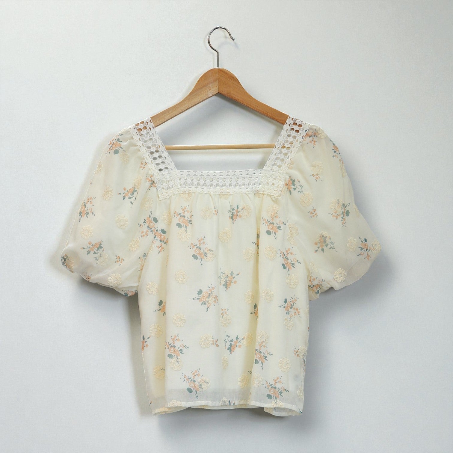 Square Neck Lace Floral Shirt