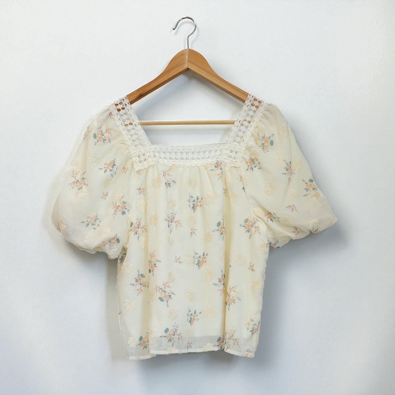 Square Neck Lace Floral Shirt