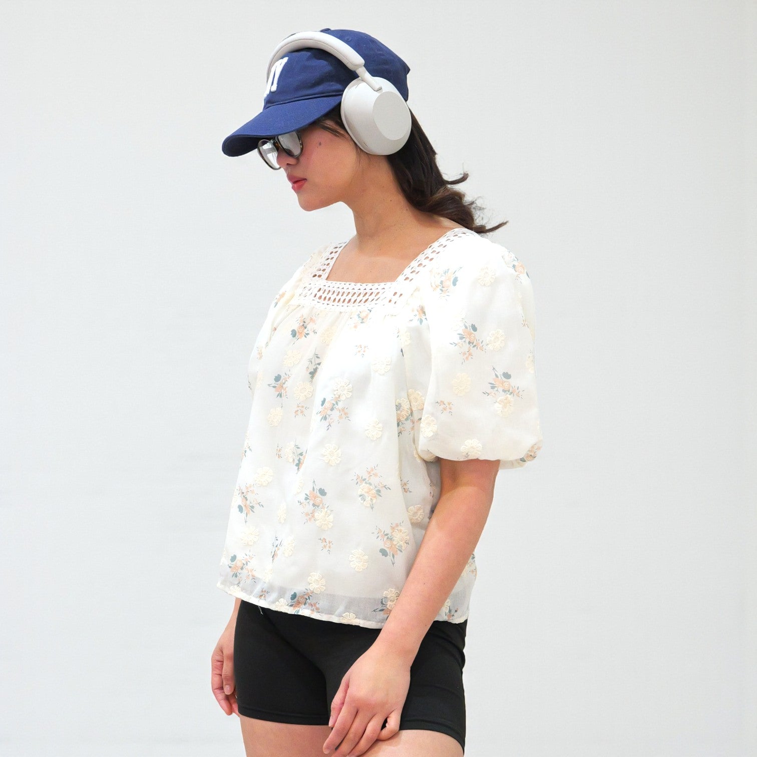 Square Neck Lace Floral Shirt
