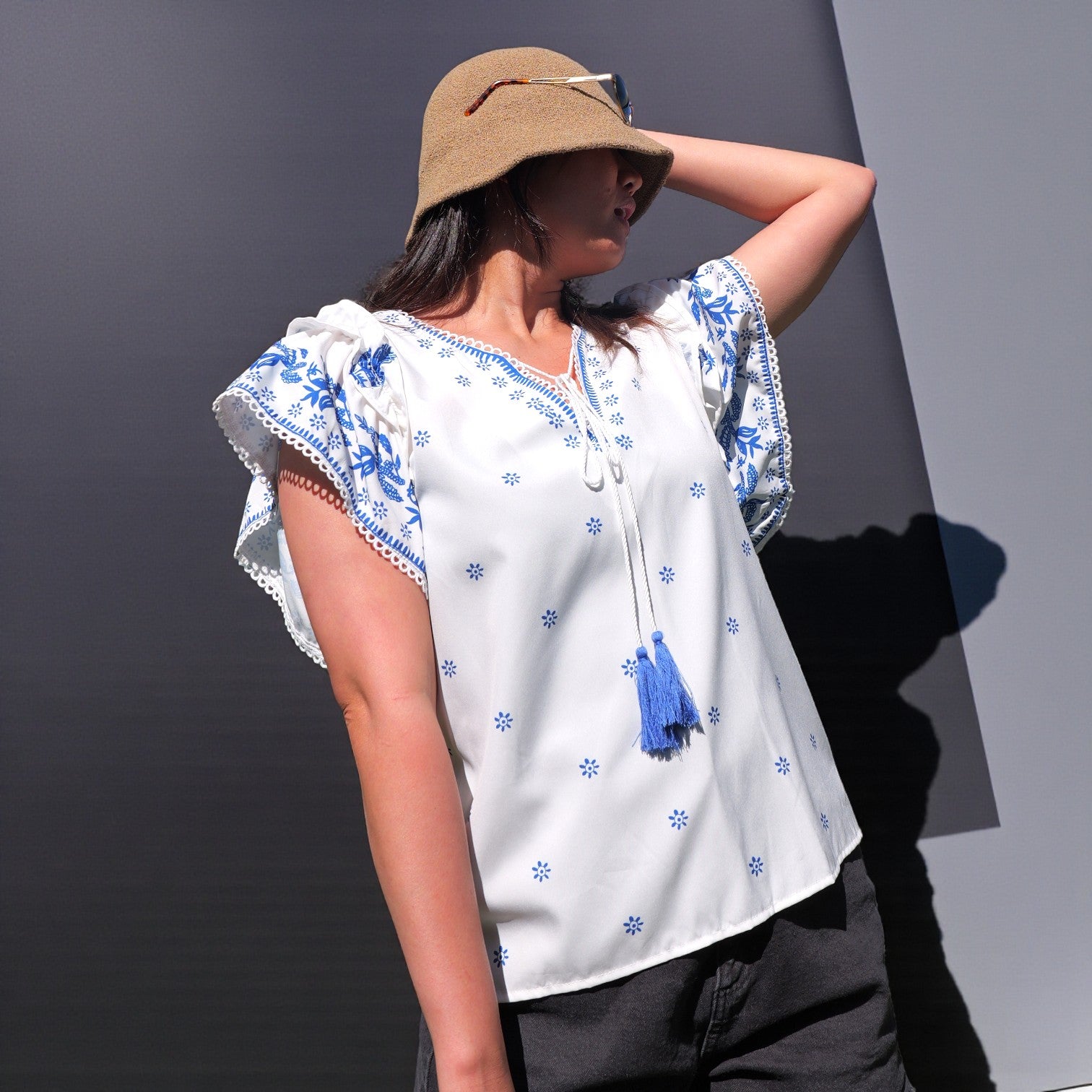 Tiered Ruffle Sleeves Top